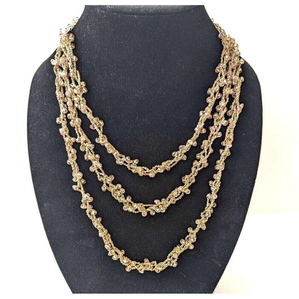 RUSH by DENIS & CHARLES Layered Necklace Womens 21" Tan‎ Neutral Beaded Boho